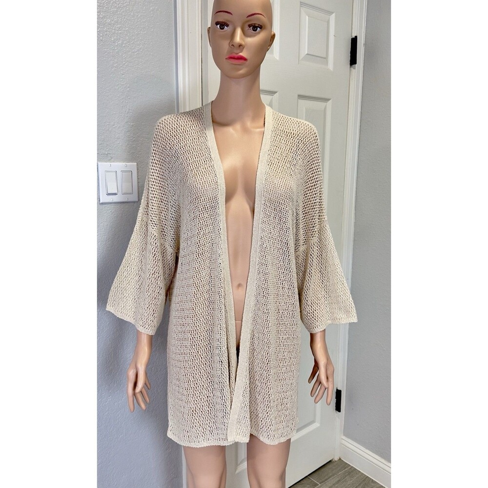 Eileen Fisher Kimono Cardigan M Organic Cotton Open Knit Coastal Quiet LuxuryNWT